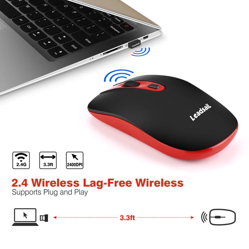 Leadsail Rechargeable Wireless Slim Cordless Mouse, 2.4G Portable Less Noise Optical Mouse with 5 Adjustable DPI Levels for Laptop, Desktop, MacBook - Image 4